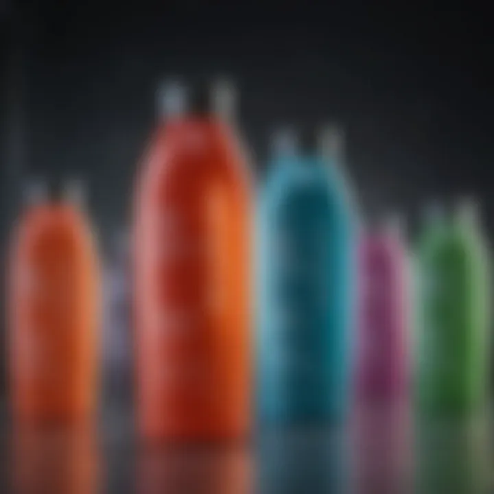 An array of shampoo bottles specifically formulated for thin, dry hair