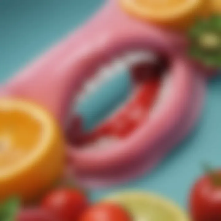 Close-up of a flavoured dental dam with refreshing fruit motifs