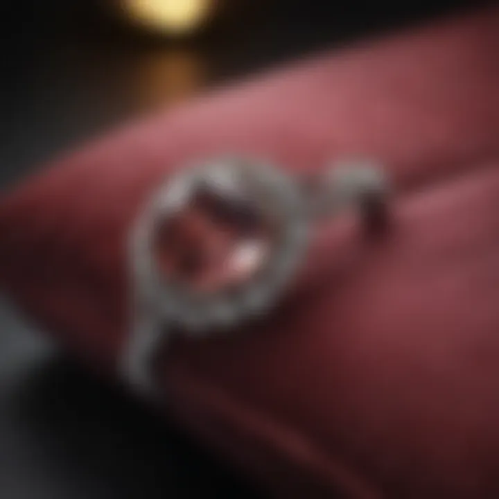 An elegant piece of jewelry resting on a velvet cushion