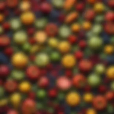 Vibrancy of Whole Foods A vibrant assortment of fresh fruits and vegetables arranged artistically.