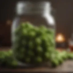 Vibrant green hops in glass jar