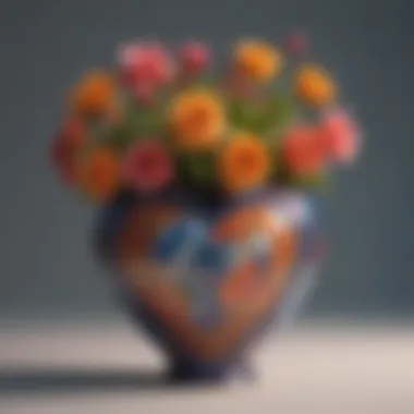 Charming Heart-Shaped Ceramic Vase Artistic heart-shaped ceramic vase with colorful flowers