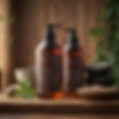 Holistic hair care products on a natural wooden background