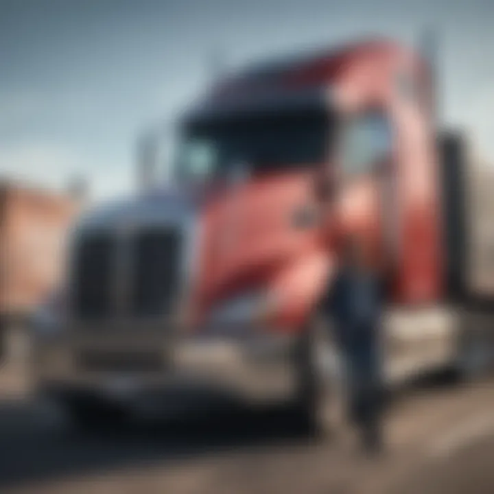 A successful trucker standing proudly beside their rig