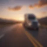 A truck navigating a scenic highway at sunset