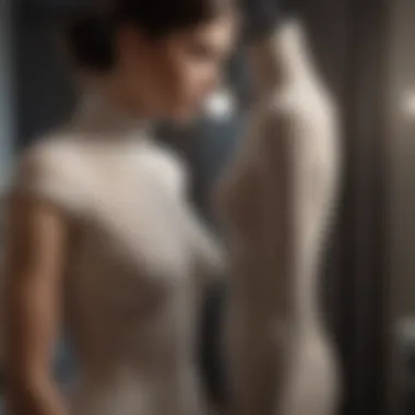 Examining the Fit of a Garment A person examining the fit of a garment on a mannequin