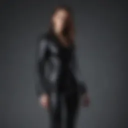 Chic outfit combining black leather pants with a tailored blazer.