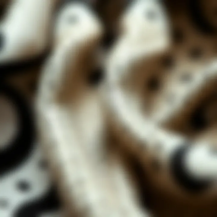 A close-up of unique textile patterns used in contemporary fashion