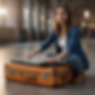 Traveler packing smartly with interconnected luggage