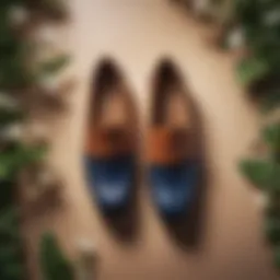 A stylish pair of loafers on a spring-themed background