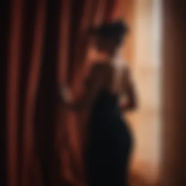 Lover's silhouette against a velvet curtain