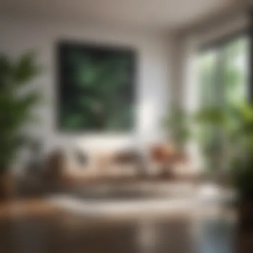 Lush tropical plant with broad leaves in modern living room