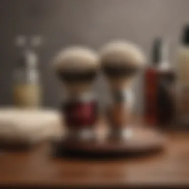 Luxurious shaving cream and brush on a wooden surface