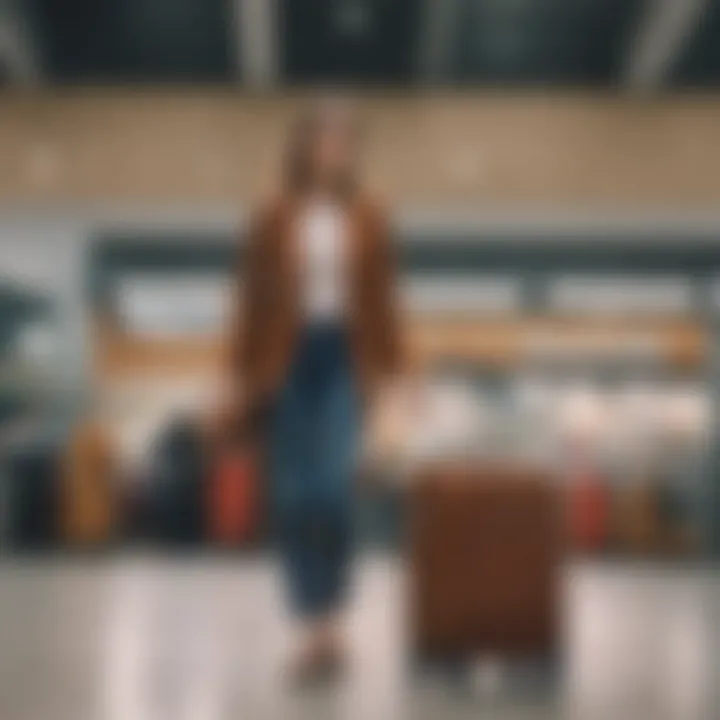 Traveler using Madewell Away luggage in an airport setting