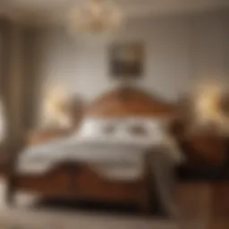 Elegant wooden king frame in a luxurious bedroom setting