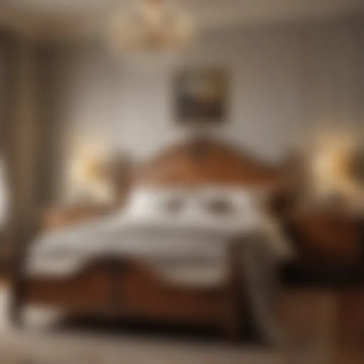 Elegant wooden king frame in a luxurious bedroom setting