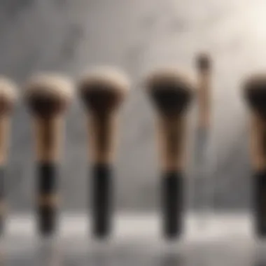 Luxurious makeup brush set on marble background