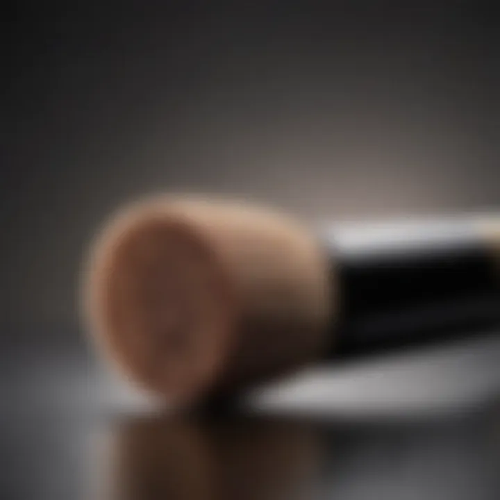 A close-up of a high-quality foundation brush with soft bristles, perfect for liquid application.