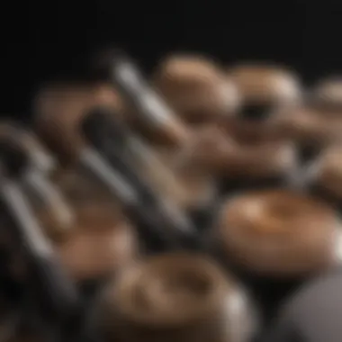Diverse Foundation Shades with Complementary Brushes An array of different foundation shades displayed alongside matching brushes.