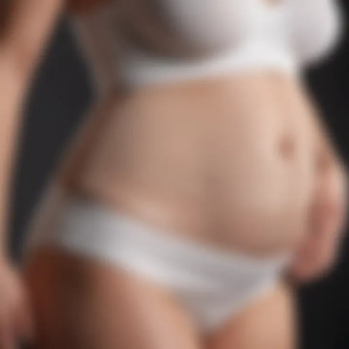 Materials used in maternity belly support bands, including fabric swatches and elastic components