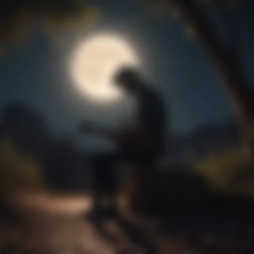 Melodic inspiration - Silhouette of a musician playing guitar under the moonlight