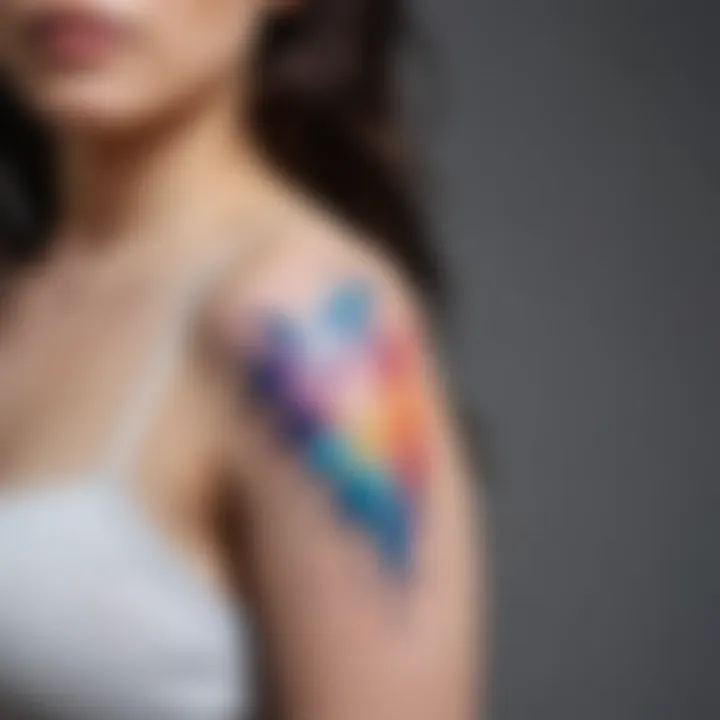 Elegant and minimalistic semi-permanent tattoo depicting a watercolor splash in pastel hues