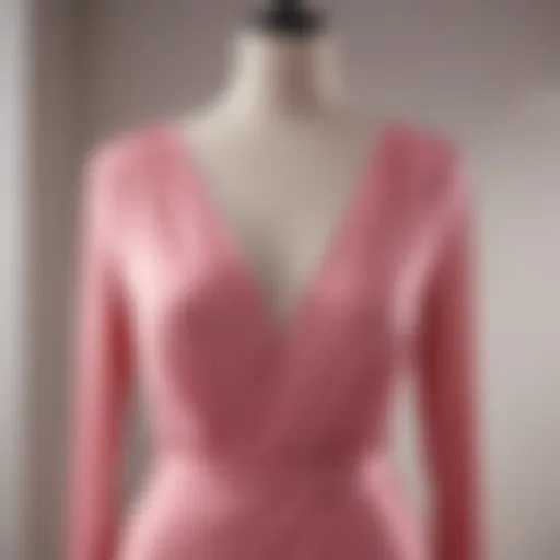 Elegant pink long sleeve dress draped on mannequin