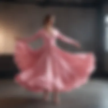 Stylish woman twirling in a pink long sleeve dress