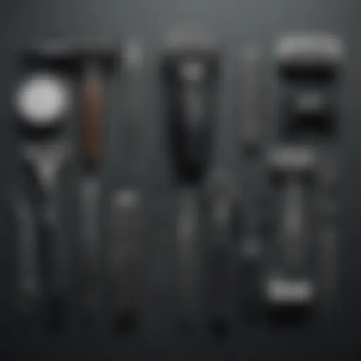 Close-up of grooming tools arranged for personal care