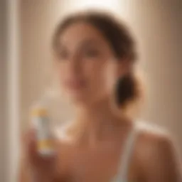 Glowing pregnant woman applying sunscreen