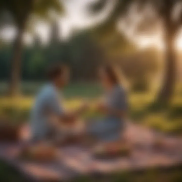 Couple enjoying a sunset picnic