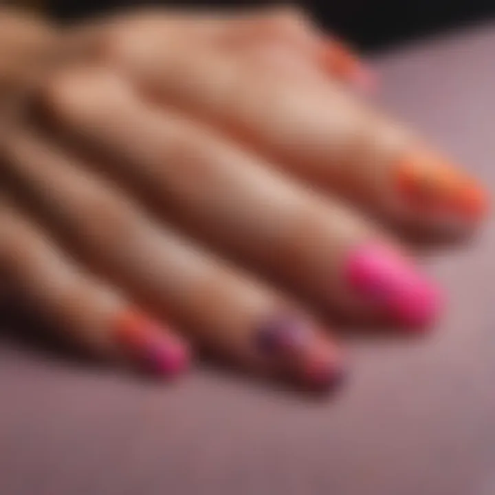 Vibrant colors and artistic designs on short coffin acrylic nails