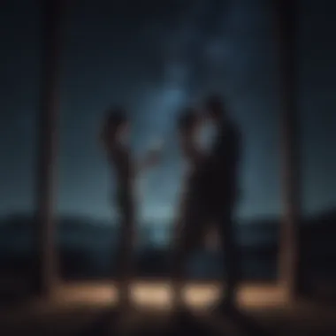 Celestial Connection Silhouettes embracing under a starlit sky