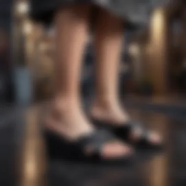 Urban Chic Sleek black wedge flip flops with metallic accents