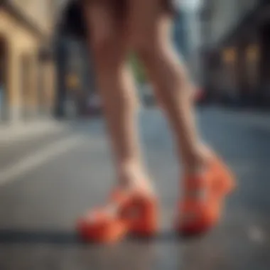 Fashionable platform sandals in a vibrant street style scene