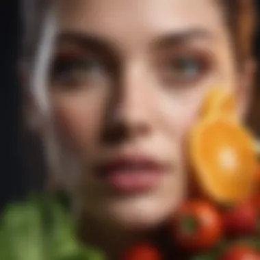 A vibrant assortment of fresh fruits and vegetables promoting skin vitality