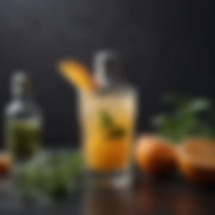 Stylish cocktail shaker with citrus and herb accents