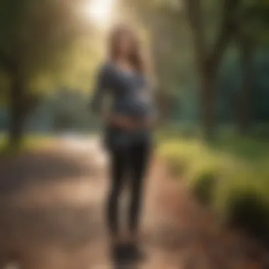 Chic Outdoor Look for Expecting Moms Stylish maternity top paired with leggings in a park setting