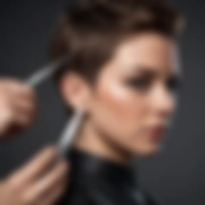 Close-up of a stylist using shears for a haircut