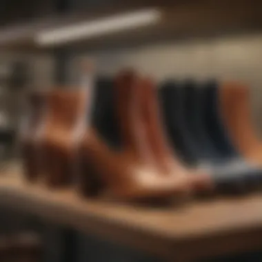 Chic collection of cute ankle boots with heel displayed on a stylish shelf.