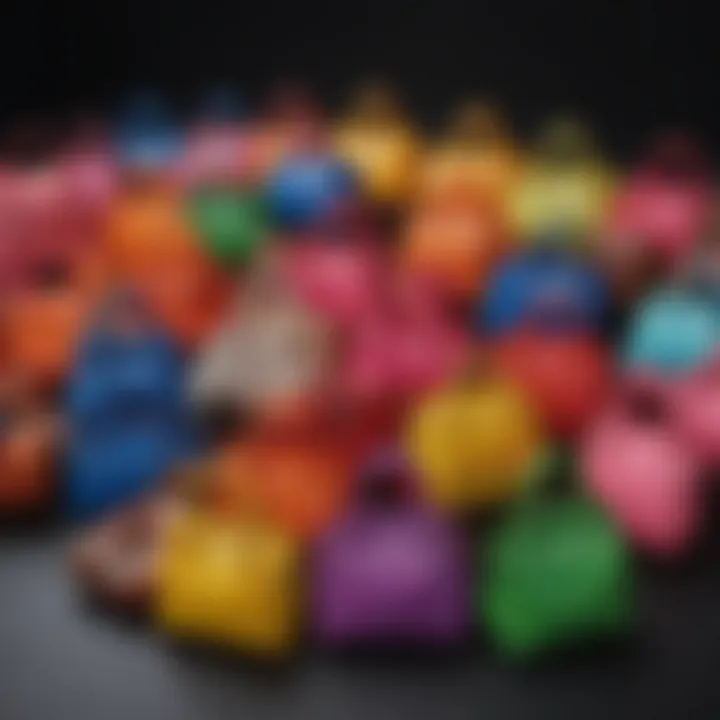 A collection of colorful shorty love bags displayed elegantly