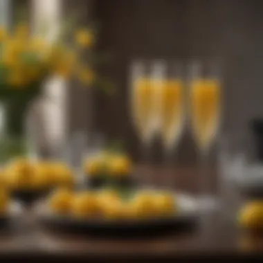 Elegant Table with Champagne Mimosas A beautifully arranged table featuring elegant champagne glasses filled with mimosa