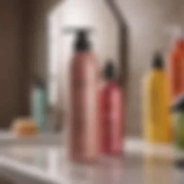 A luxurious leave-in conditioner bottle on a vanity with colorful hair products