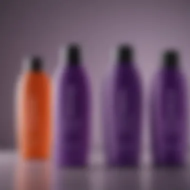 Comparison of different purple shampoo bottles lined up