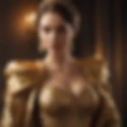 Elegant gold evening shrug draped over a formal gown