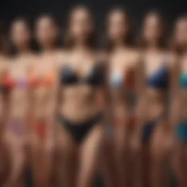 A close-up of different swimsuit styles arranged aesthetically