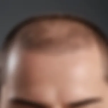 Close-up of scalp showing hair loss on one side