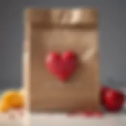 A handwritten note tucked inside a lunch bag with a heart design.