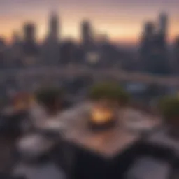 Luxury rooftop bar overlooking city skyline