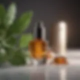 Close-up of a luxurious serum bottle surrounded by natural ingredients